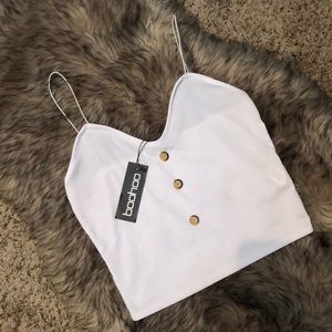 Boohoo Ribbed V Neck Button Cami